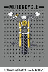 T-shirt or poster design with illustration of vintage motorcycle. Design with text composition