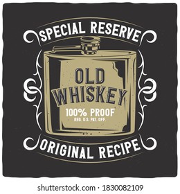 T-shirt Or Poster Design With Illustration Of Whiskey Flask