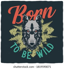 Diseño de camisetas o afiches con ilustración de cabeza de lobo. Diseño de prendas de vestir.