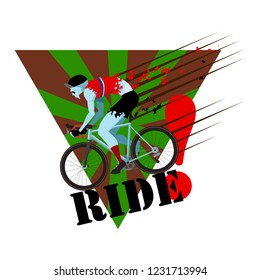 T-shirt or poster design with illustration of zombi biker. Design with text composition.
