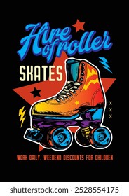 T-shirt or poster design. Roller skating drawn in a retro style. Original vector illustration in vintage style. Hand drawn, not AI