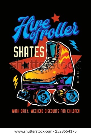 T-shirt or poster design. Roller skating drawn in a retro style. Original vector illustration in vintage style. Hand drawn, not AI