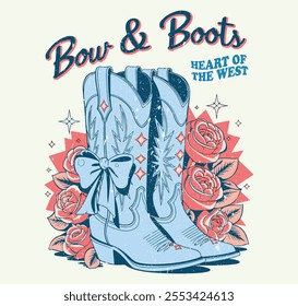 T-shirt or poster design of wild side. illustration of Cowgirl boot with western hat vector design.  cowgirl t shirt design. summer print design. western cowgirl, Western sublimation item,