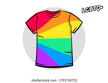 T-shirt Pride. Shirt LGBT Flag. Vector illustration. T-shirt with LGBT rainbow. Rainbow colors. LGBTQ Pride Month. Sticker, decorative element isolated on a white background. Vector illustration