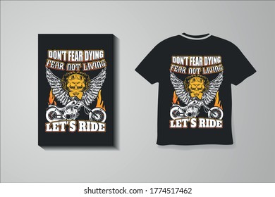 t-shirt print with beard skull wearing a biker helmet with spread wings. Text lettering composition "Born to ride, ride to live. Legendary racing club