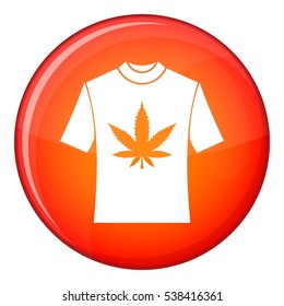 T-shirt with print of cannabis icon in red circle isolated on white background vector illustration