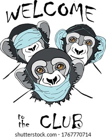 t-shirt print covid-19 monkey vector illustration