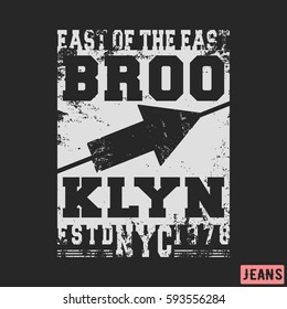 T-shirt print design. Brooklyn vintage stamp. Printing and badge applique label t-shirts, jeans, casual wear. Vector illustration.