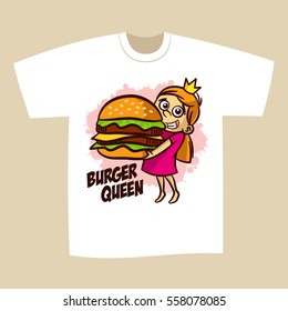 T-shirt Print Design Burger Queen Vector Illustration