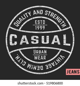 T-shirt print design. Casual vintage stamp. Printing and badge applique label t-shirts, jeans, casual wear. Vector illustration.