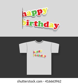 T-shirt Print Design Concept with Colorful Paper Cut Happy Birthday Banner