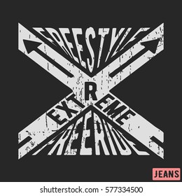 T-shirt print design. Extreme vintage stamp. Printing and badge applique label t-shirts, jeans, casual wear. Vector illustration.