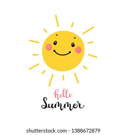 T-shirt Print Design For Kids With Little Cute Smiling Sun Icon And 