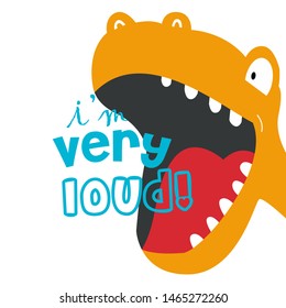 T-shirt print design for kids. Shout dinosaur on white background cartoon vector illustration