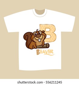 T-shirt Print Design Letter B Beaver Vector Illustration