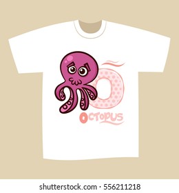 T-shirt Print Design Letter O Octopus Vector Illustration