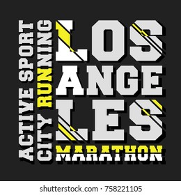 T-shirt print design. Los Angeles marathon vintage stamp. Printing and badge, applique, label, t shirts, jeans, casual and urban wear. Vector illustration.