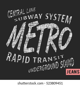 T-shirt print design. Metro vintage stamp. Printing and badge applique label t-shirts, jeans, casual wear. Vector illustration.