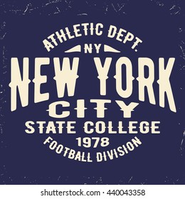 T-shirt print design. New York vintage stamp. Printing and badge applique label t-shirts, jeans, casual wear. Vector illustration.