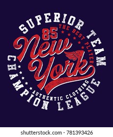 T-shirt Print Design. New York City Vintage Stamp. Vector Illustration.