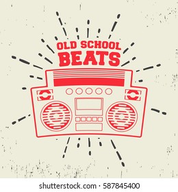 T-shirt print design. Old school beats vintage stamp. Printing and badge applique label t-shirts, jeans, casual wear. Vector illustration.