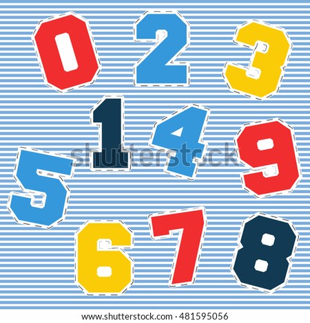 T-shirt print design. Patch fashion, vintage stamp. Printing and badge applique label t-shirts, jeans, casual wear. Set of numbers. Vector illustration.