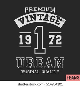 T-shirt print design. Premium vintage stamp. Printing and badge applique label t-shirts, jeans, casual wear. Vector illustration.