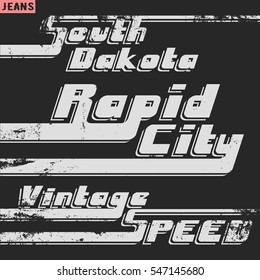 T-shirt print design. Rapid city vintage stamp. Printing and badge applique label t-shirts, jeans, casual wear. Vector illustration