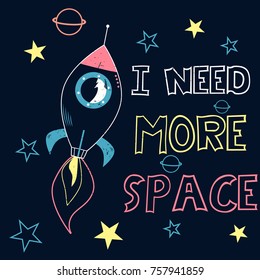 T-shirt print design. Rocket launch vintage stamp. Printing and badge applique label t-shirts, jeans, casual wear. Vector illustration.