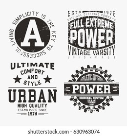 T-shirt print design. Set of various vintage stamp. Printing and badge applique label t-shirts, jeans, casual wear. Vector illustration.