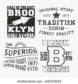 T-shirt print design. Set of various vintage stamp. Printing and badge applique label t-shirts, jeans, casual wear. Vector illustration.