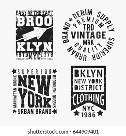 T-shirt print design. Set of various vintage stamp. Printing and badge applique label t-shirts, jeans, casual wear. Vector illustration.