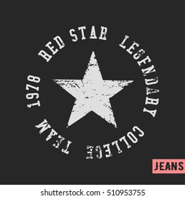 T-shirt Print Design. Star Vintage Stamp. Printing And Badge Applique Label T-shirts, Jeans, Casual Wear. Vector Illustration.