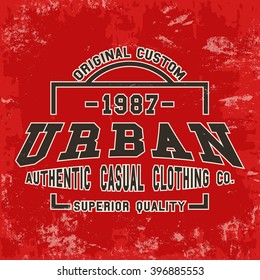 T-shirt print design. Urban vintage stamp. Printing and badge applique label t-shirts, jeans, casual wear. Vector illustration.