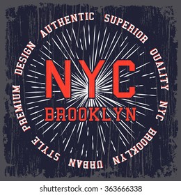 T-shirt print design. Vintage NYC Brooklyn poster. Vector illustration.