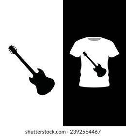 Tshirt print with electric guitar and flashes, vector emblem for music band apparel design. T shirt print 