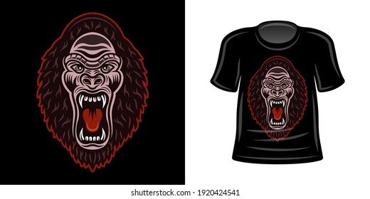 T-shirt print with gorilla head vector apparel design template