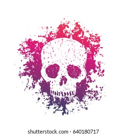 t-shirt print with grunge skull over white
