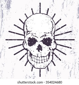 t-shirt print with grunge skull, vector illustration