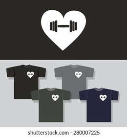 T-shirt Print with Heart and Dumbbell Pattern - Backgrounds in Different Colors