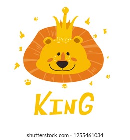 t-shirt print lion in the crown and the inscription king