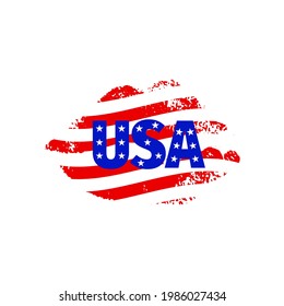 T-Shirt Drucklips mit dem Wort USA. Rot-Blau-Weiß. Texturform. Vektorgrafik. 4. Juli Konzept. Banner des Unabhängigkeitstages. Patriotisches Design. Farbe der amerikanischen Flagge