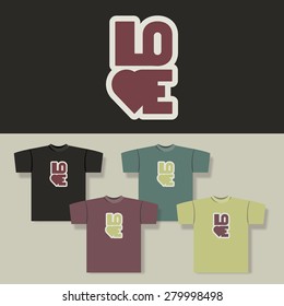 T-shirt Print with LOVE Label and Backgrounds in Different Colors