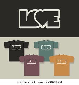 T-shirt Print with LOVE Label and Backgrounds in Different Colors