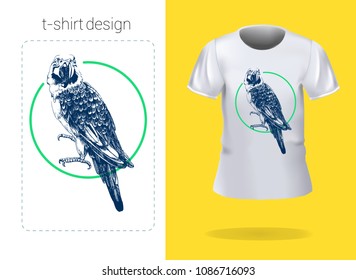 t-shirt print macaw parrot design, vector illustration