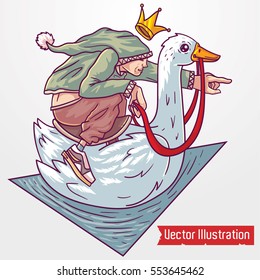 T-shirt print - Man on a goose. Vector illustration.