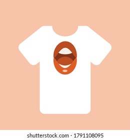T-shirt print mouth isolated on a pink background. Flat style. Vector illustration