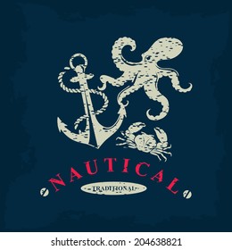 T-shirt print. Nautical marine, badge design.