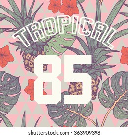 T-shirt print with numbers and tropical background