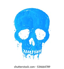 t-shirt print with painted blue skull, vector illustration